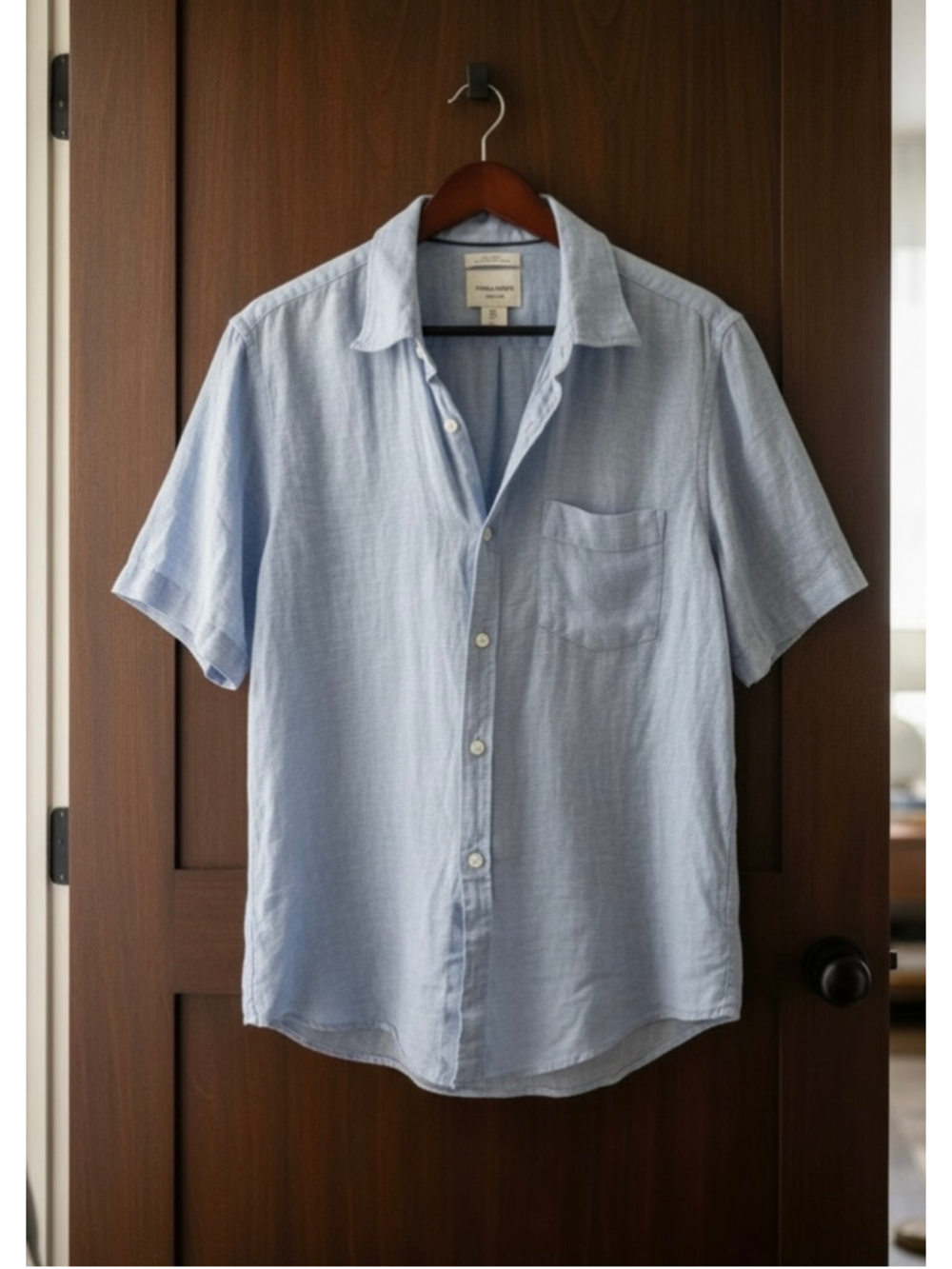 Men's Thom Aaron Casual Button Down Linen Shirt, Size L, Blue Resort Wear